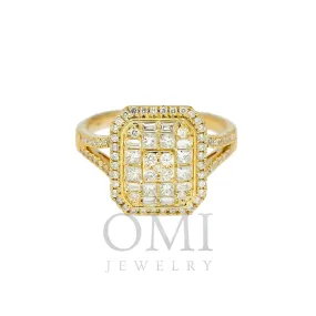 14K GOLD PRINCESS AND BAGUETTE DIAMOND RECTANGLE CLUSTER RING 0.75 CT