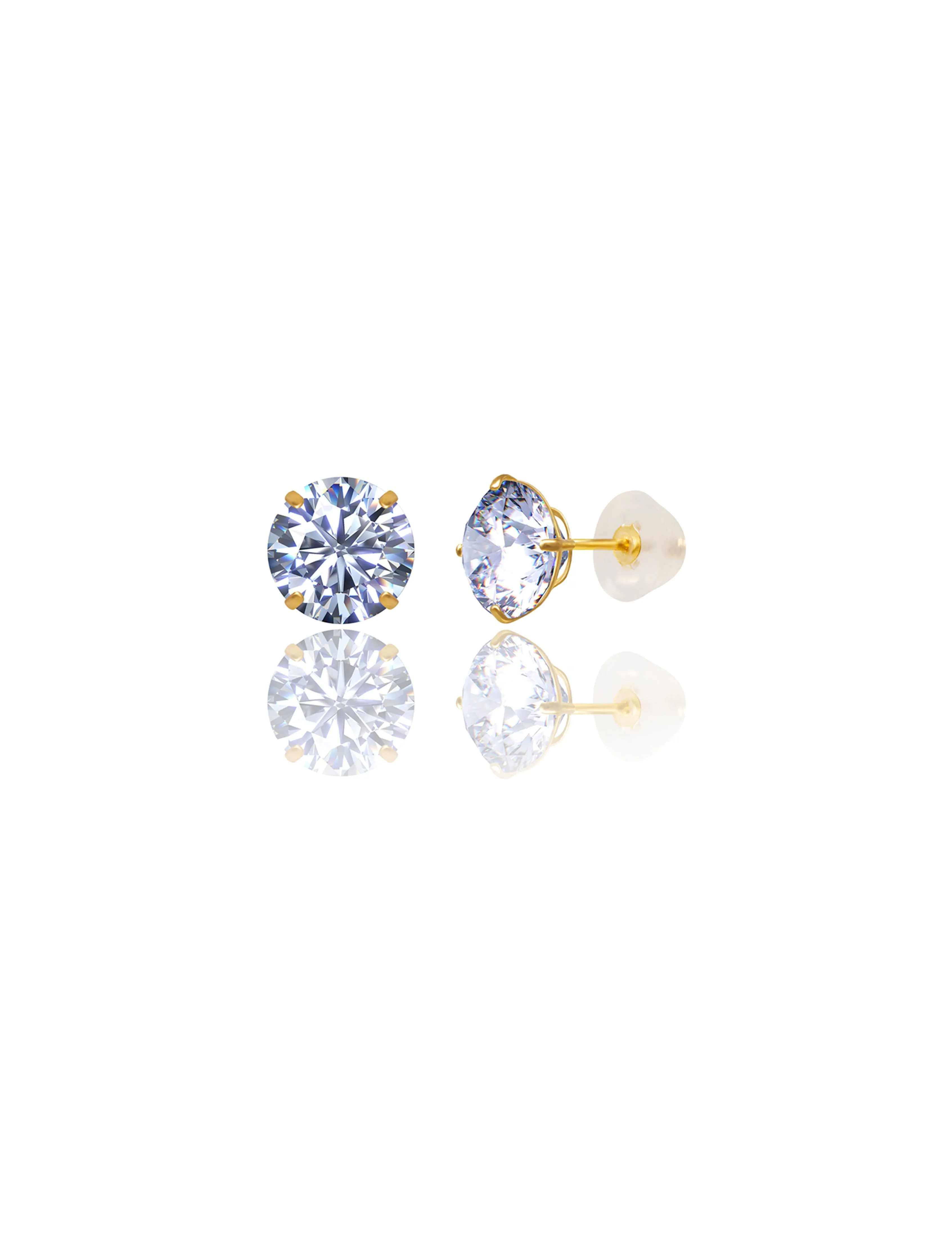 14K Yellow Gold 9MM Round CZ Pushback Stud Earrings