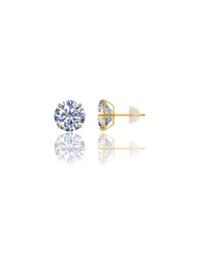 14K Yellow Gold 9MM Round CZ Pushback Stud Earrings