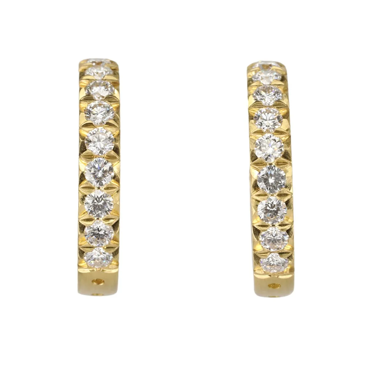 18K Gold and Pave Diamond Hoop Earrings