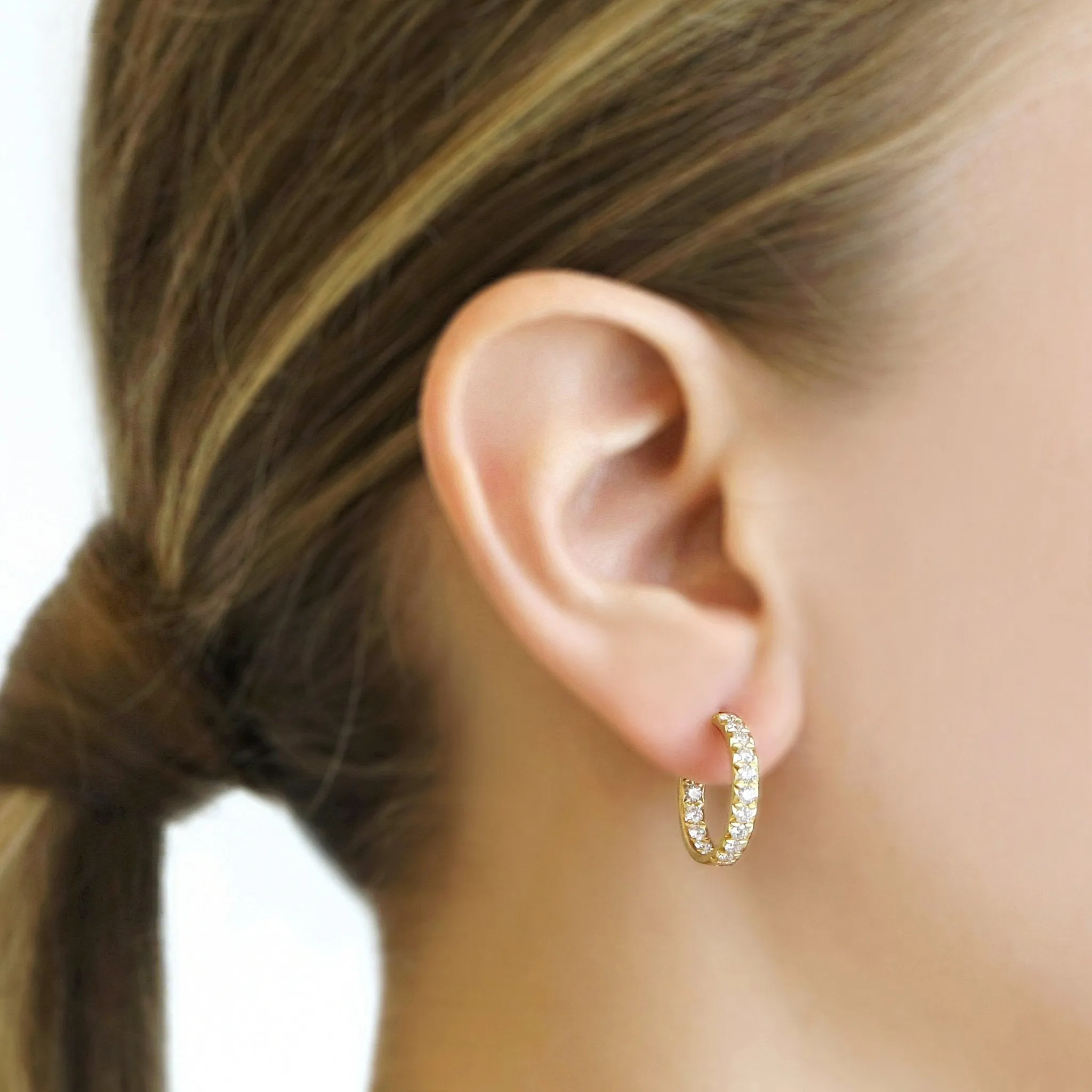 18K Gold and Pave Diamond Hoop Earrings