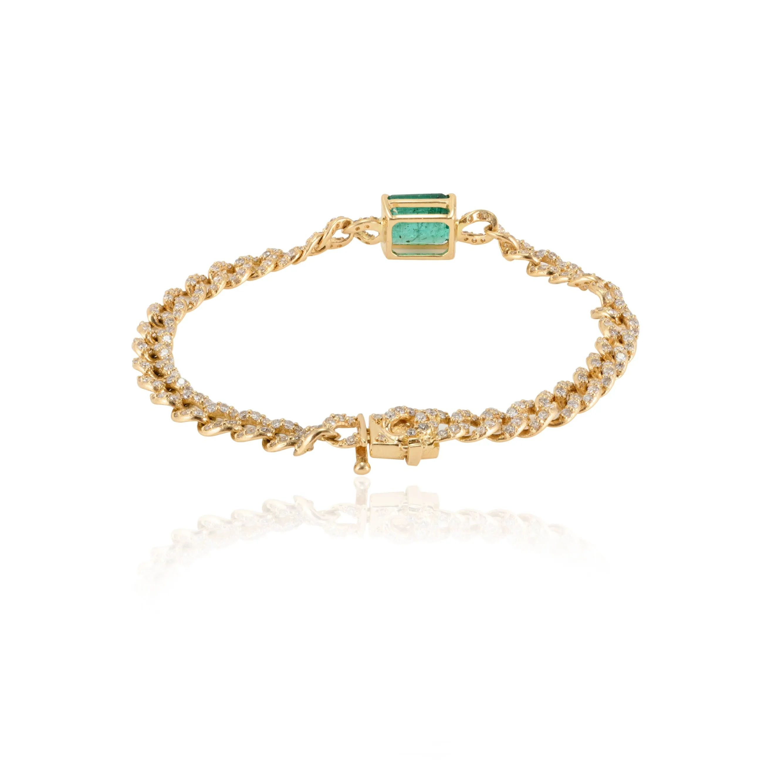 18K Gold Emerald & Diamond Curb Chain Bracelet
