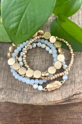 5 piece Boho Beaded Bracelets Stack Semi Precious Metal Glass Beads Golden nugget flat beads