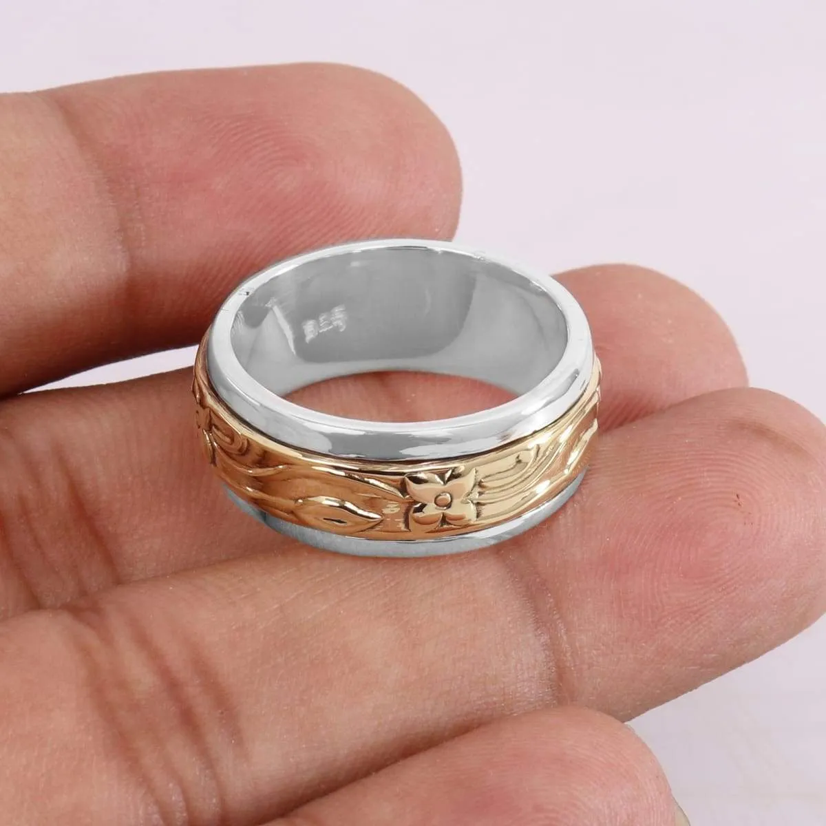 925 Silver Brass Spinner Ring, Sterling Silver Meditation Yoga Ring, Fidget Ring, Worry Ring, Anxiety Ring, Promise Ring band