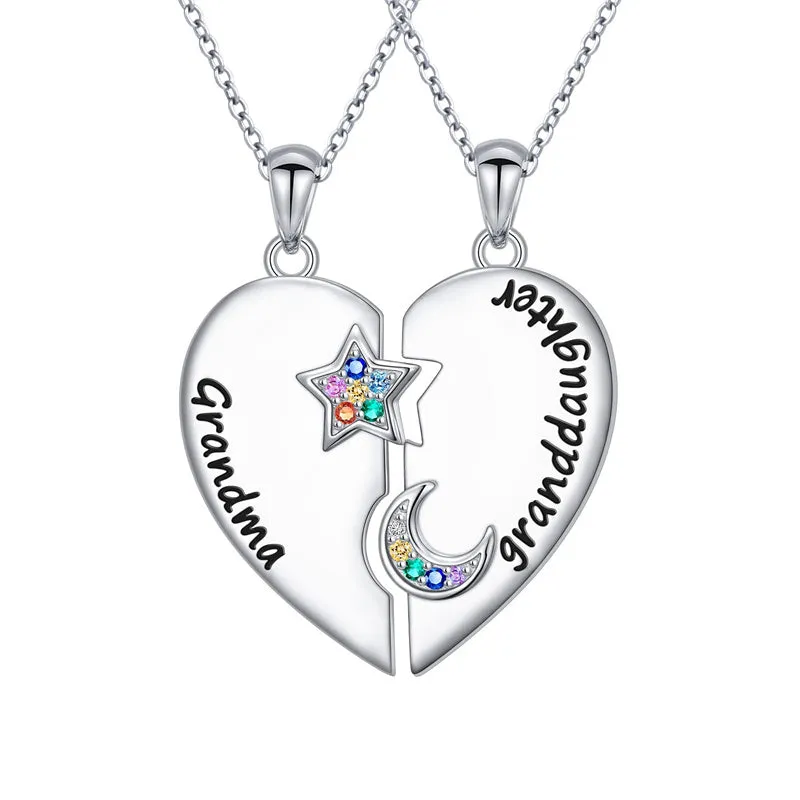 925 Sterling Silver Mother Daughter Necklace Granddaughter Family Heart Pendant Necklace Jewelry Mother's Day Gift