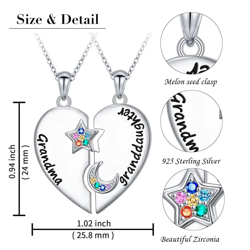 925 Sterling Silver Mother Daughter Necklace Granddaughter Family Heart Pendant Necklace Jewelry Mother's Day Gift
