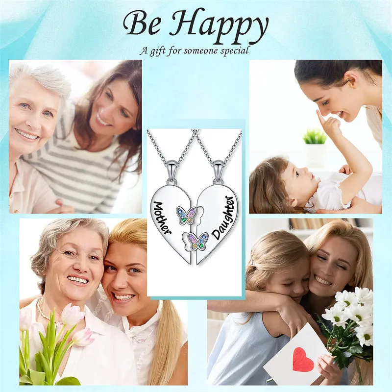 925 Sterling Silver Mother Daughter Necklace Granddaughter Family Heart Pendant Necklace Jewelry Mother's Day Gift