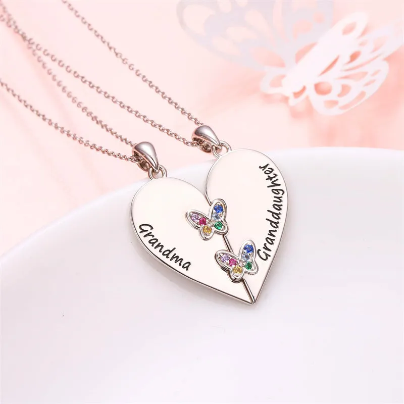 925 Sterling Silver Mother Daughter Necklace Granddaughter Family Heart Pendant Necklace Jewelry Mother's Day Gift