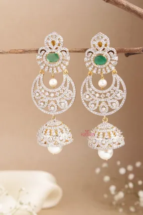 AD Stone Chandbali Green Jhumka