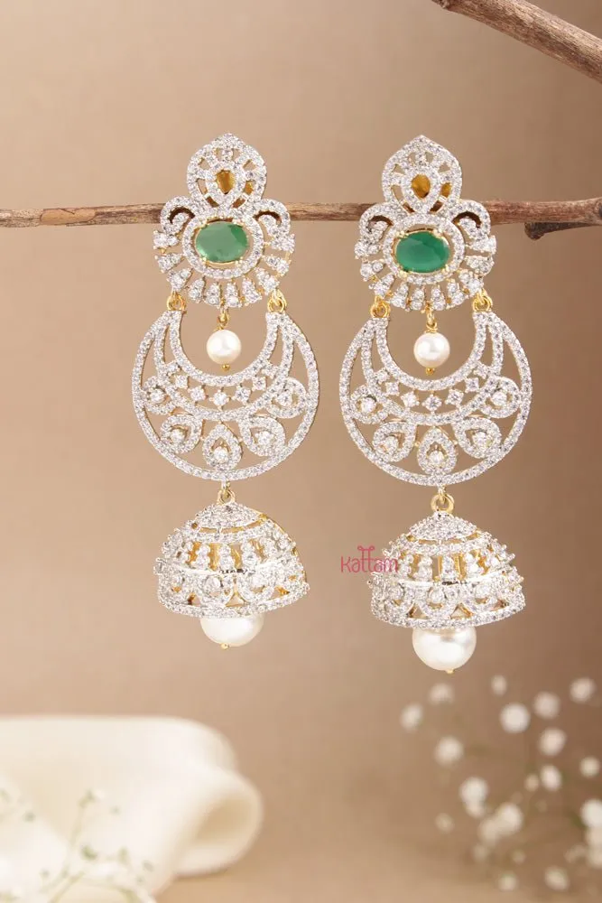 AD Stone Chandbali Green Jhumka