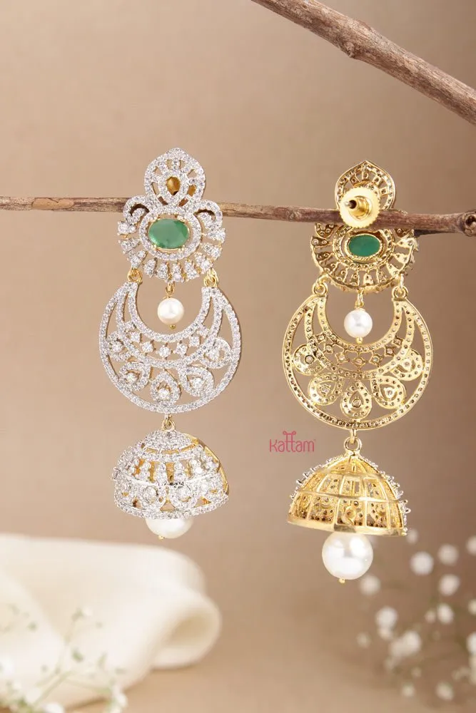 AD Stone Chandbali Green Jhumka