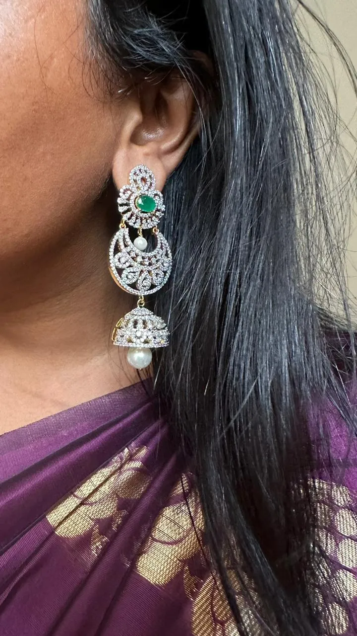AD Stone Chandbali Green Jhumka