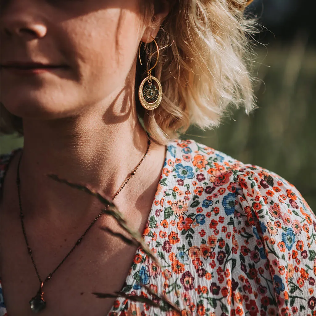 anemone // flower and embossed brass hoop earrings