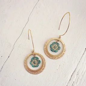 anemone // flower and embossed brass hoop earrings
