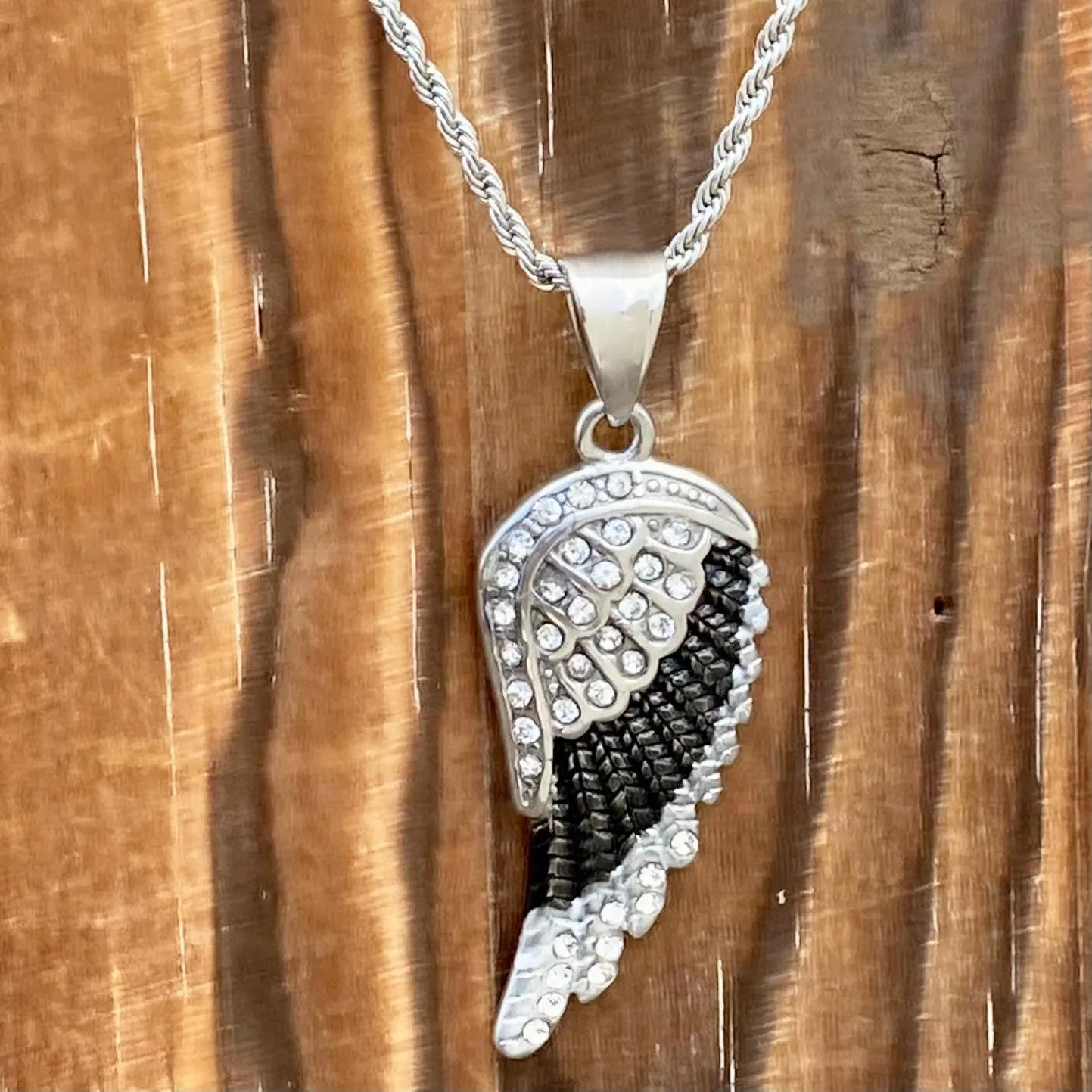 Angel Wings - Pendant - Rope Necklace - Black & White Bling - SK2250