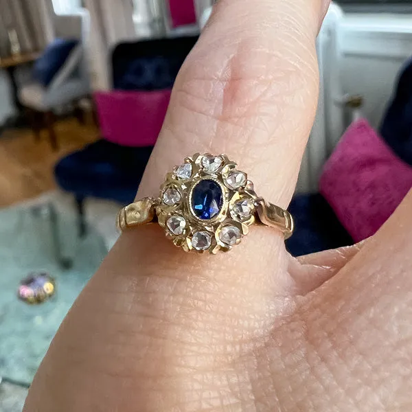 Antique Sapphire & Rose Cut Diamond Ring