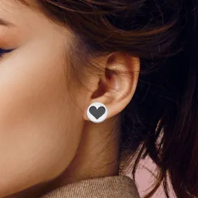Big Black & Silver Heart Post Earrings