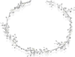 Bridal Hair Vine with Matte leaves and Crystal Beads