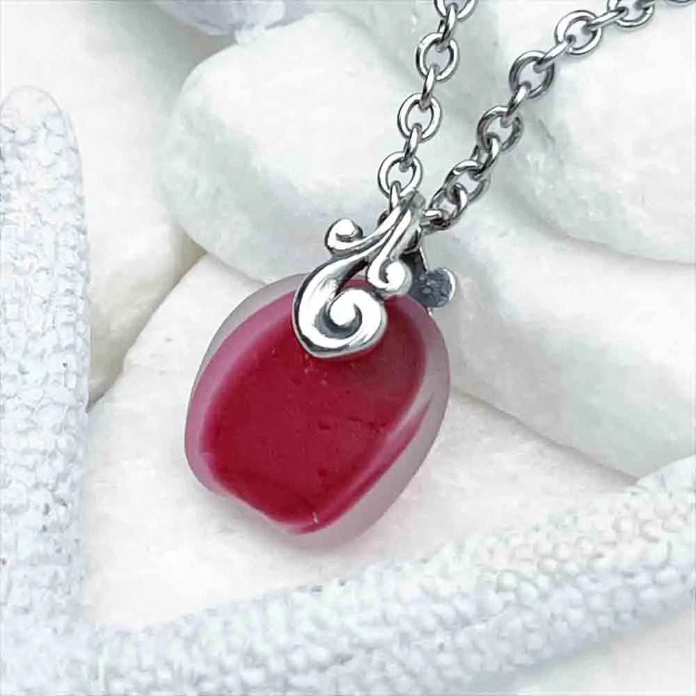 Dark Raspberry Pink English Multi Sea Glass Pendant | #5150