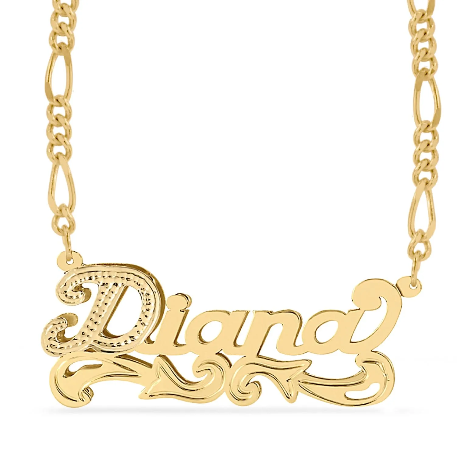 Double Plated Nameplate Necklace Diana with Figaro chain