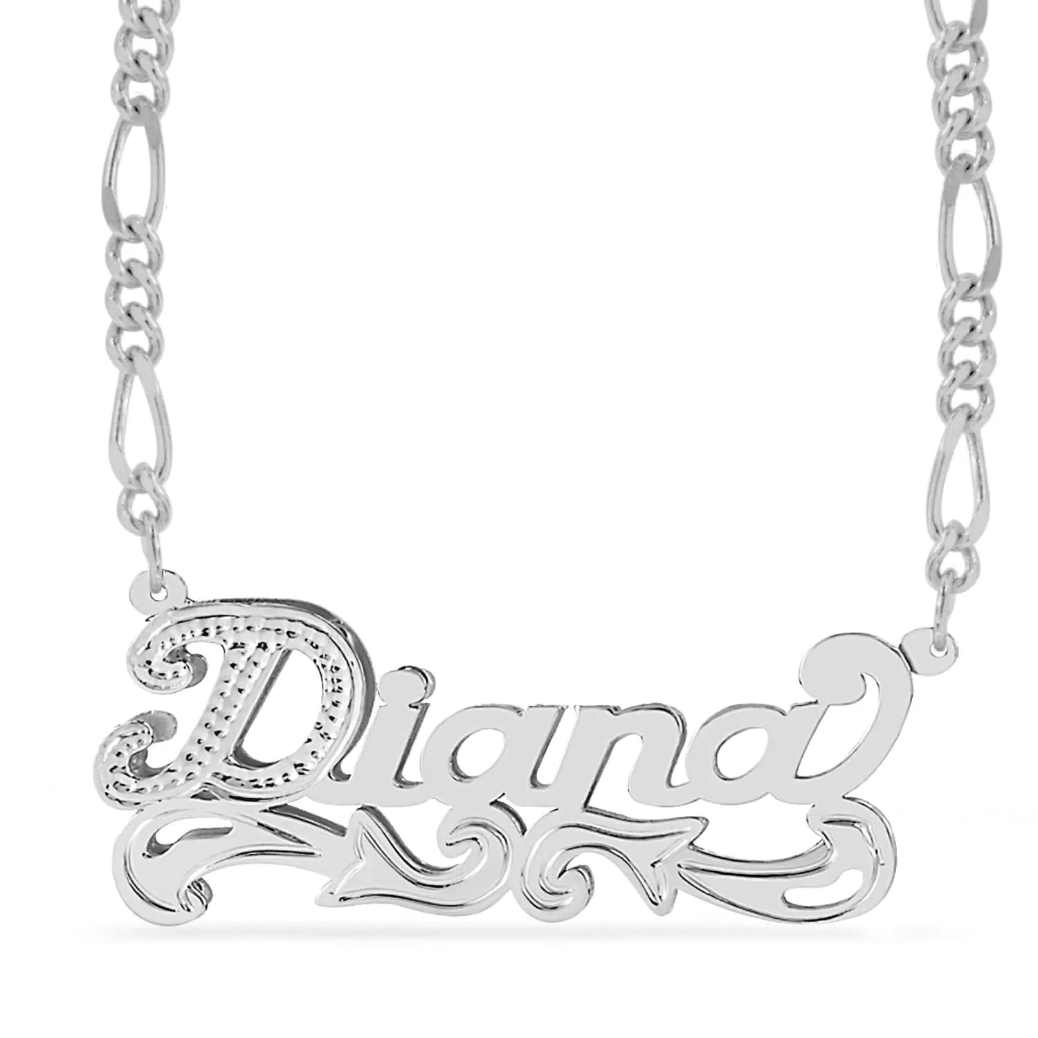 Double Plated Nameplate Necklace Diana with Figaro chain