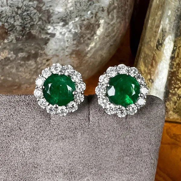 Estate Emerald & Diamond Stud Earrings