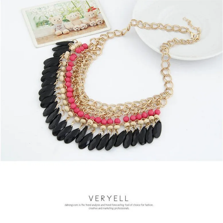 Fashion Collier Femme Fashion Bohemian Statement Necklaces & Pendants Resin Beads Gold Choker Necklace for Women Colar Collares