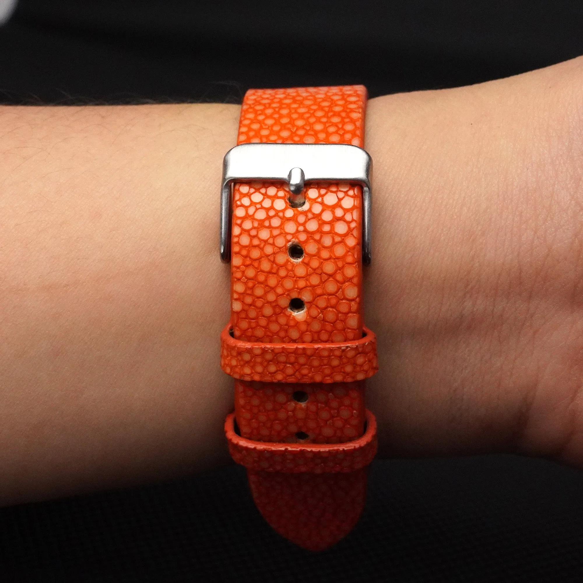 Flat Orange Stingray Leather Watch Band