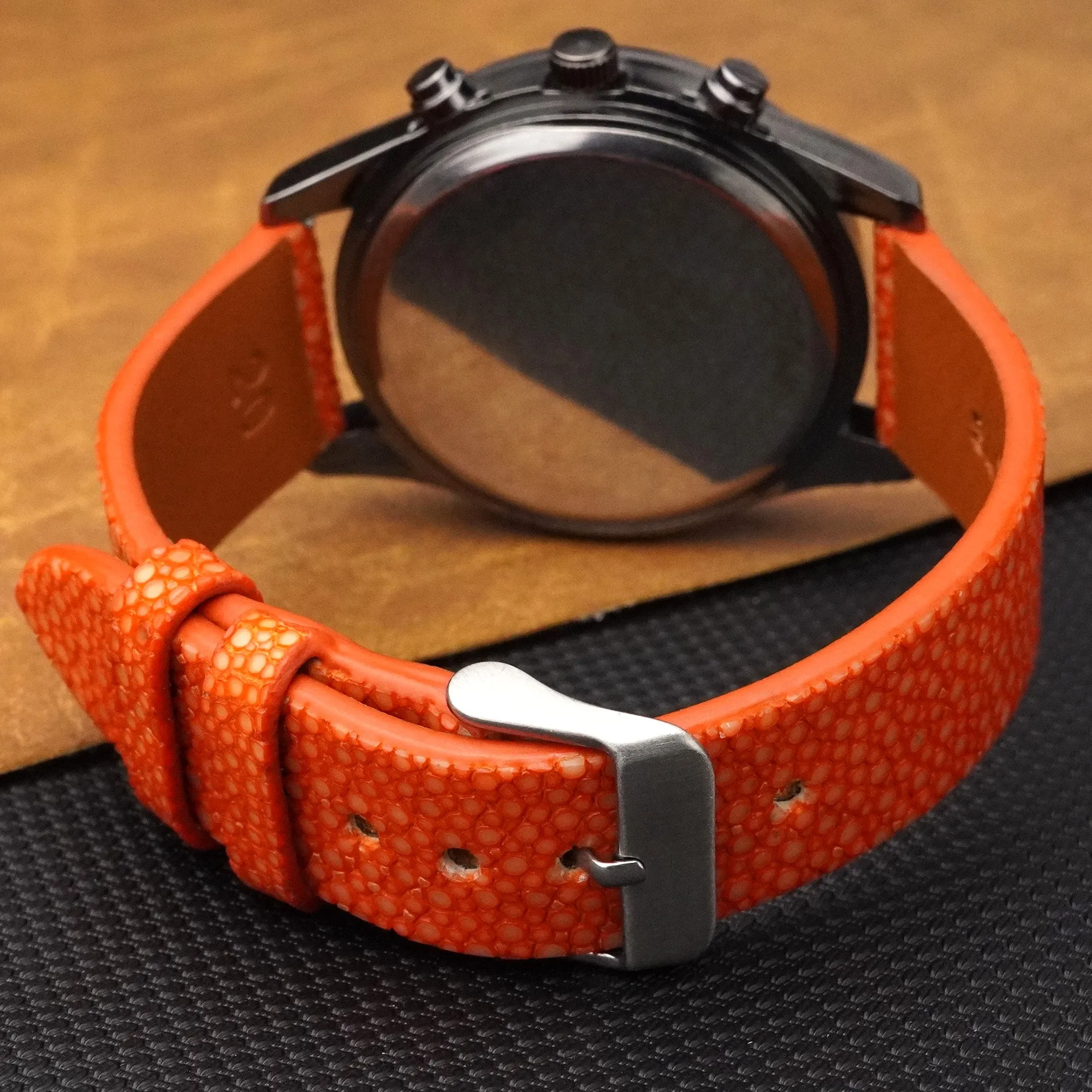 Flat Orange Stingray Leather Watch Band
