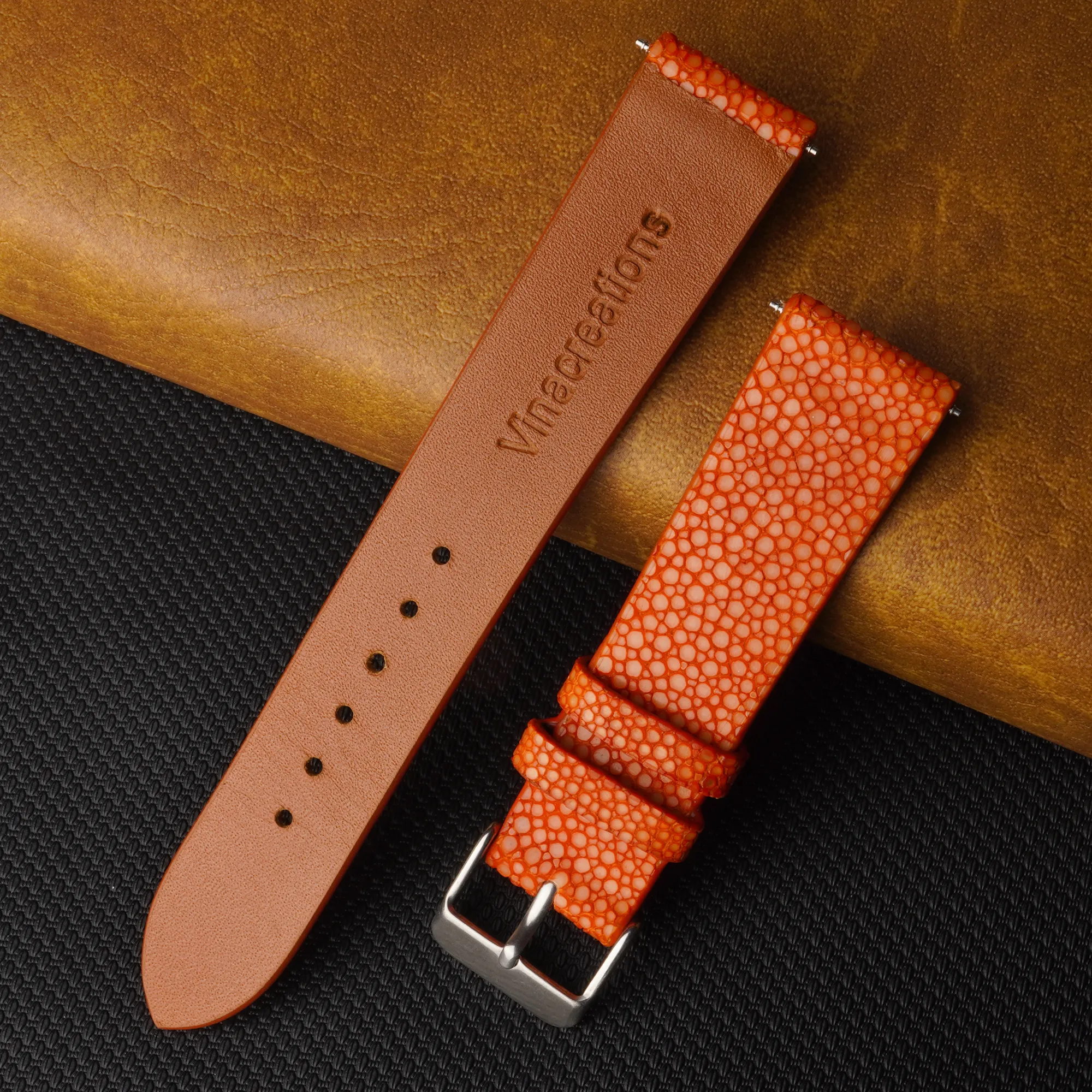 Flat Orange Stingray Leather Watch Band