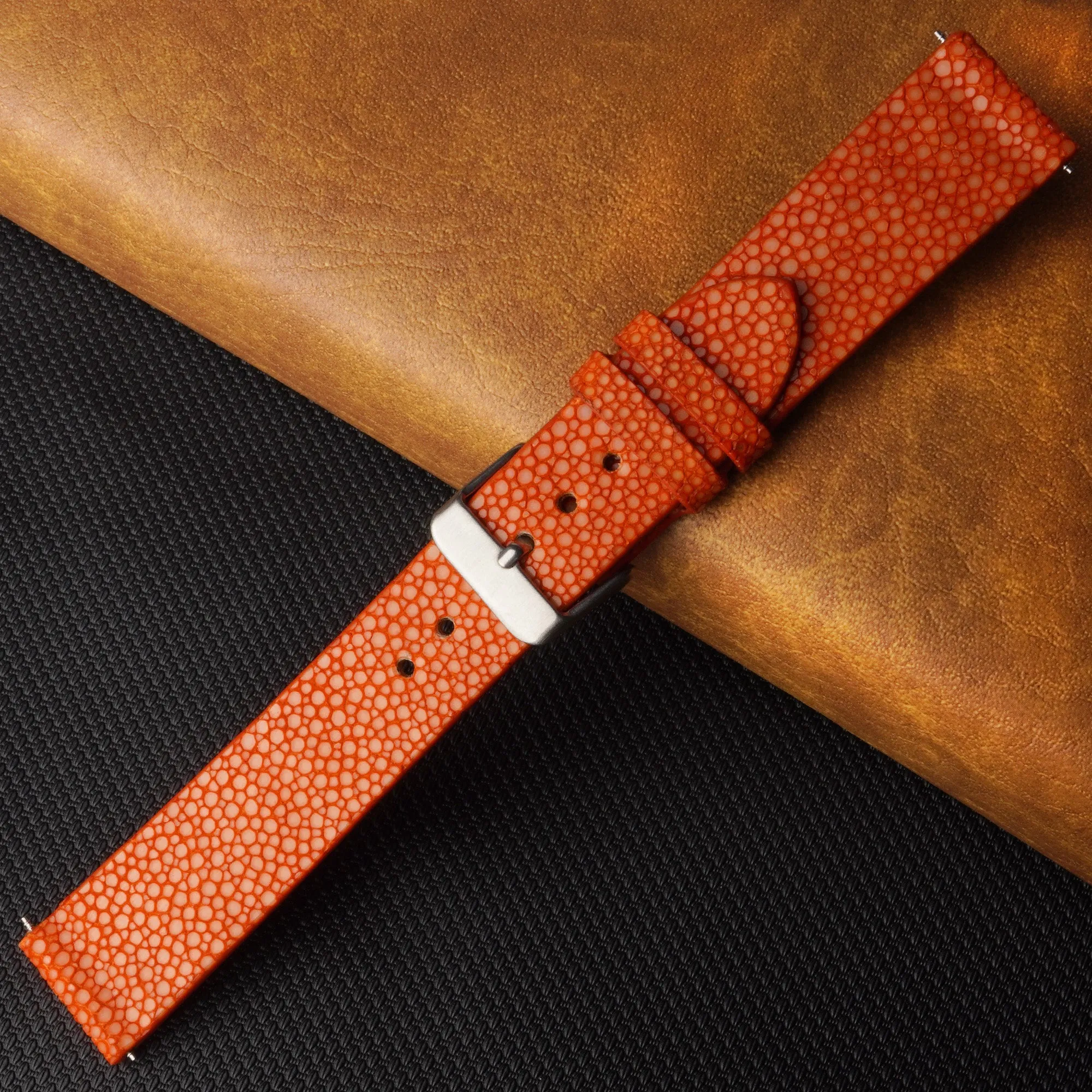 Flat Orange Stingray Leather Watch Band