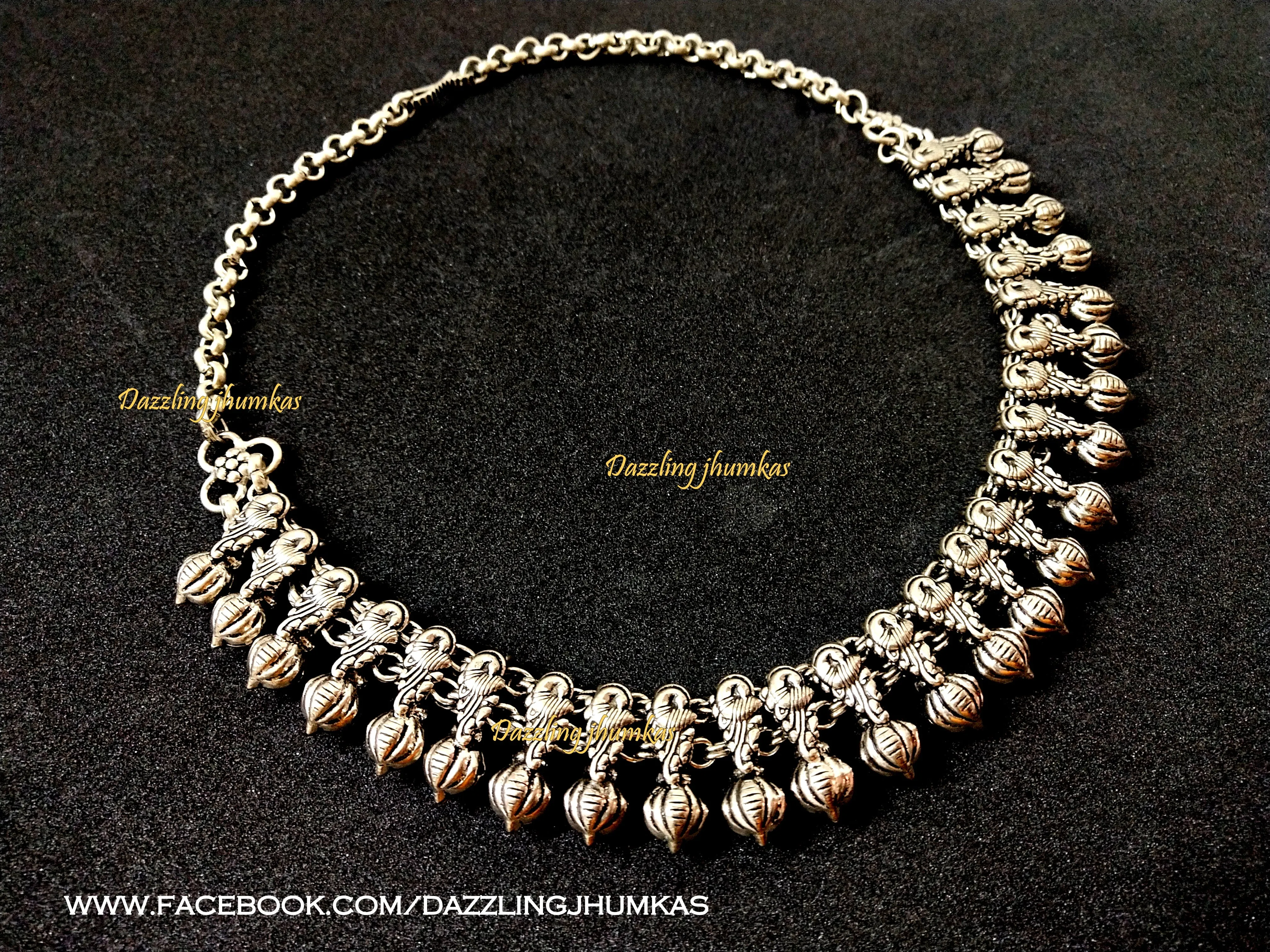 German silver Oxidised Jewelry Peacock Pattern