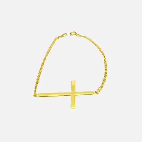 Gold-Dipped Sideways Cross Bracelet 7 inch Large Cross