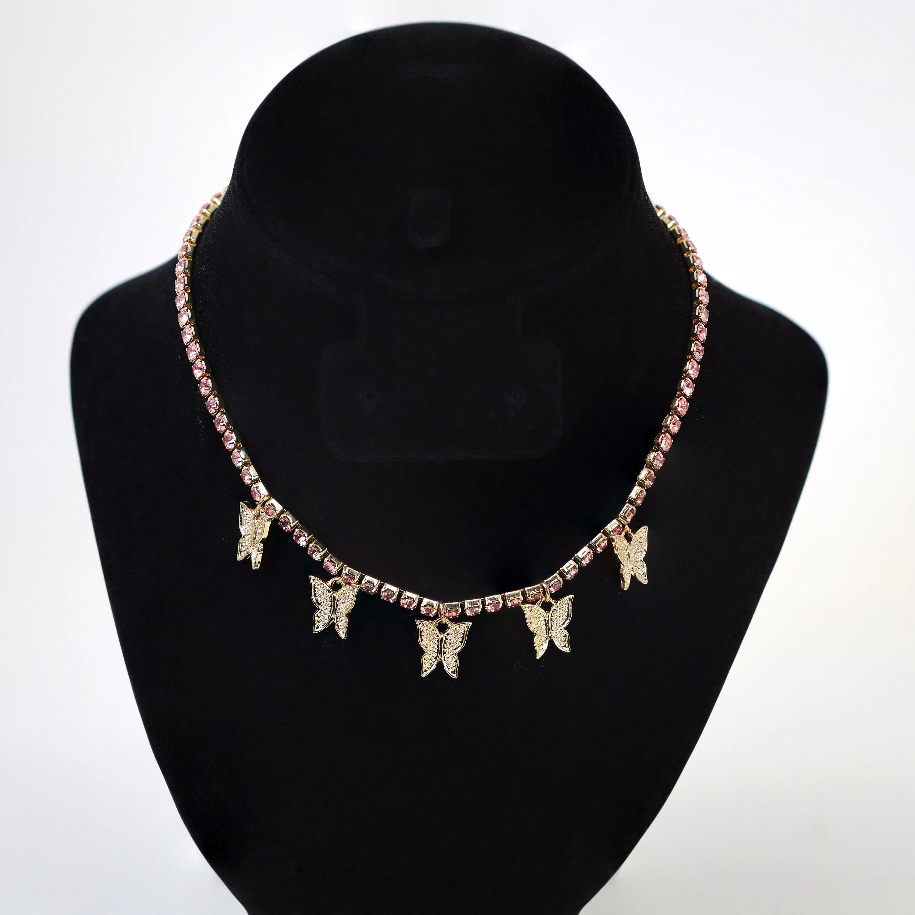Gold Pink Rhinestone Butterfly Choker Necklace Butterfly Drop Necklace  Minimalist  Gold Butterfly  Necklace