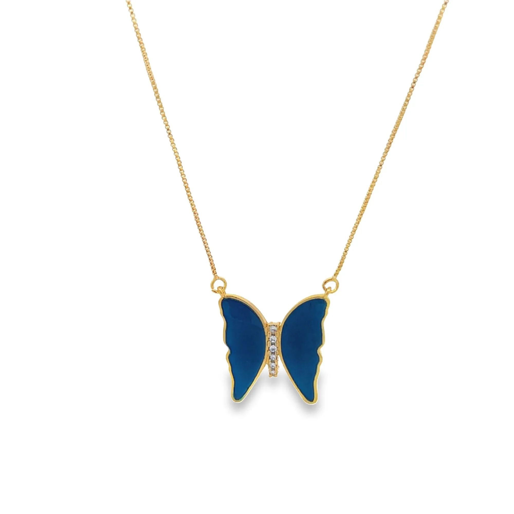 Green Blue Orange Butterfly Dainty Delicate Necklace With CZ Stones (G133)