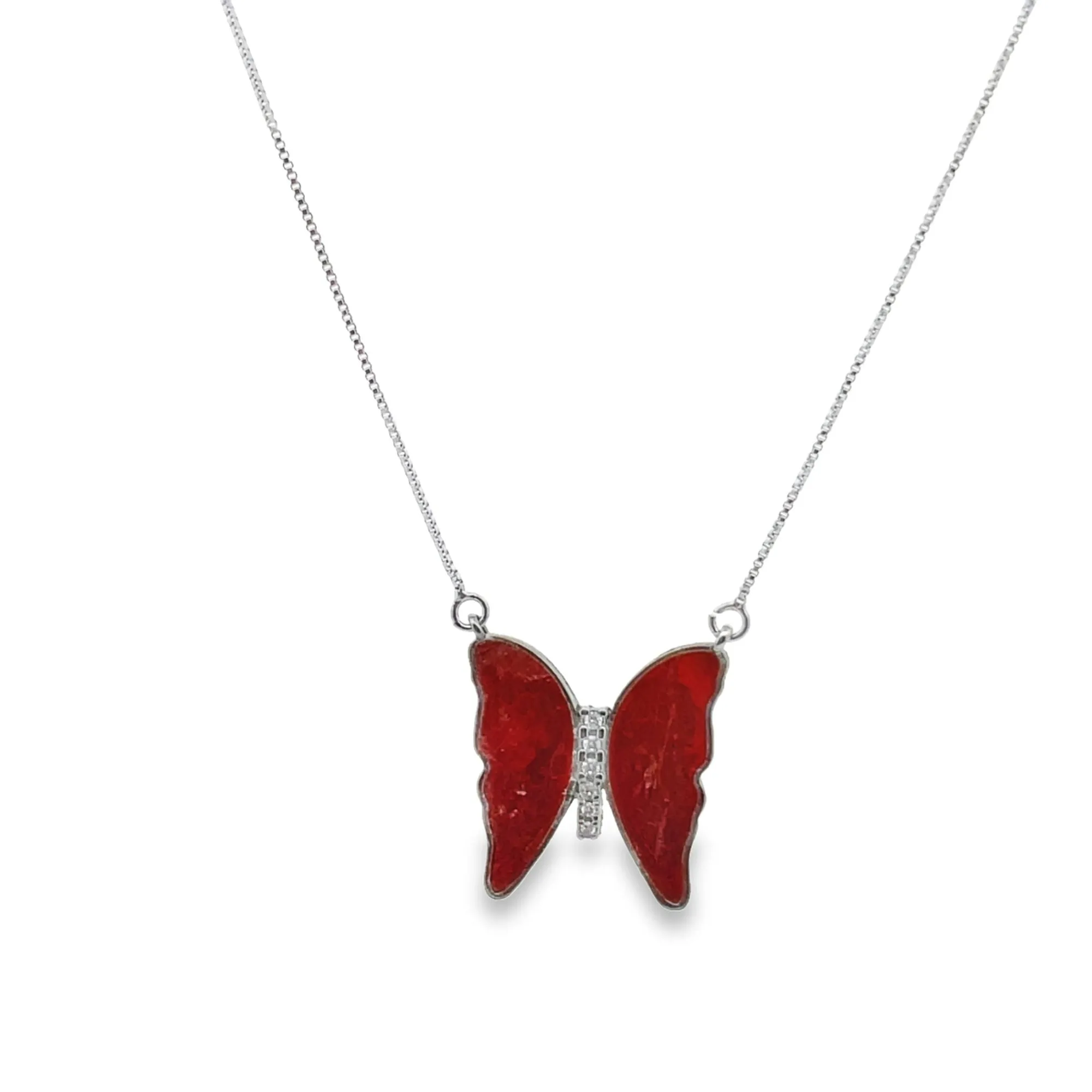 Green Blue Orange Butterfly Dainty Delicate Necklace With CZ Stones (G133)