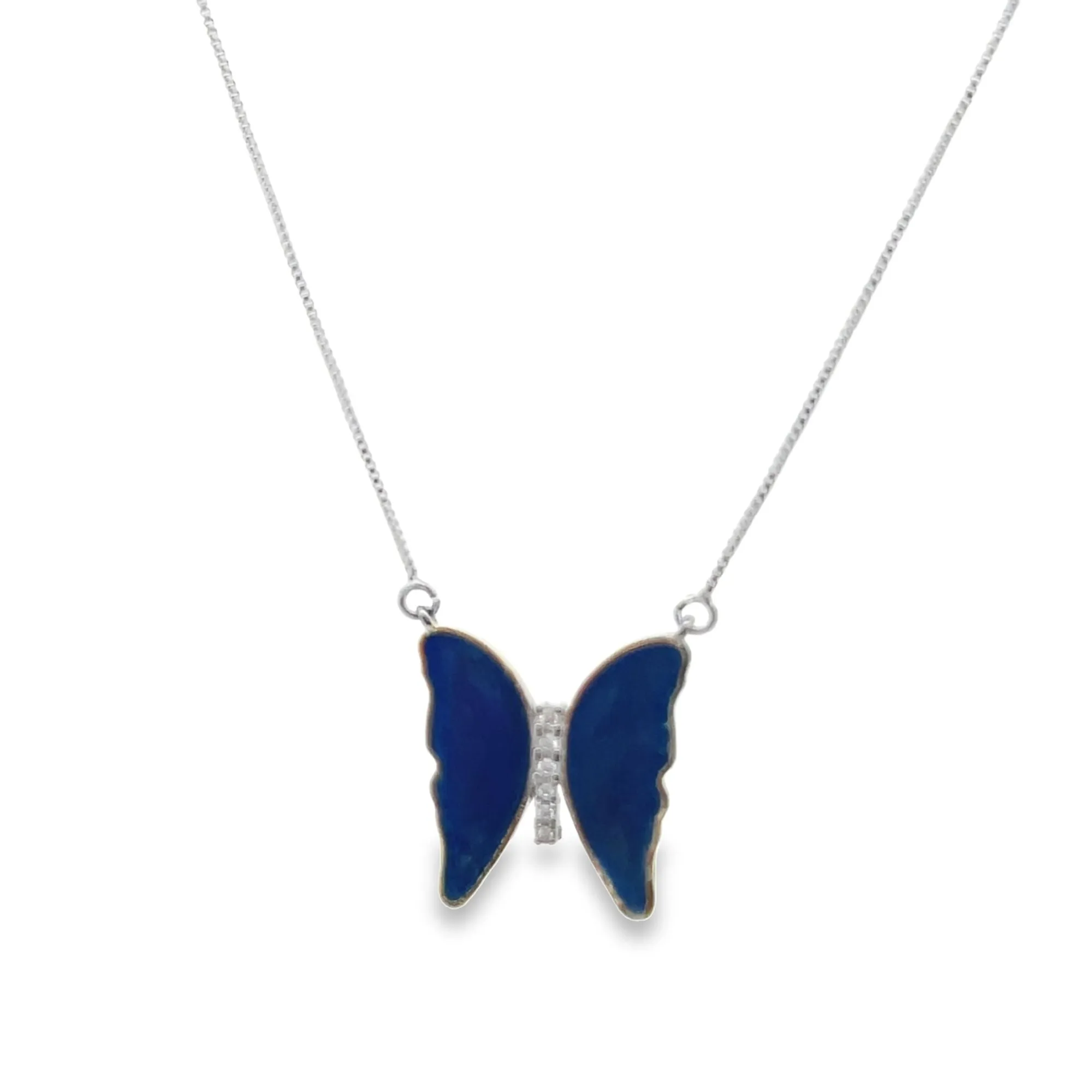 Green Blue Orange Butterfly Dainty Delicate Necklace With CZ Stones (G133)