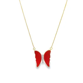 Green Blue Orange Butterfly Dainty Delicate Necklace With CZ Stones (G133)