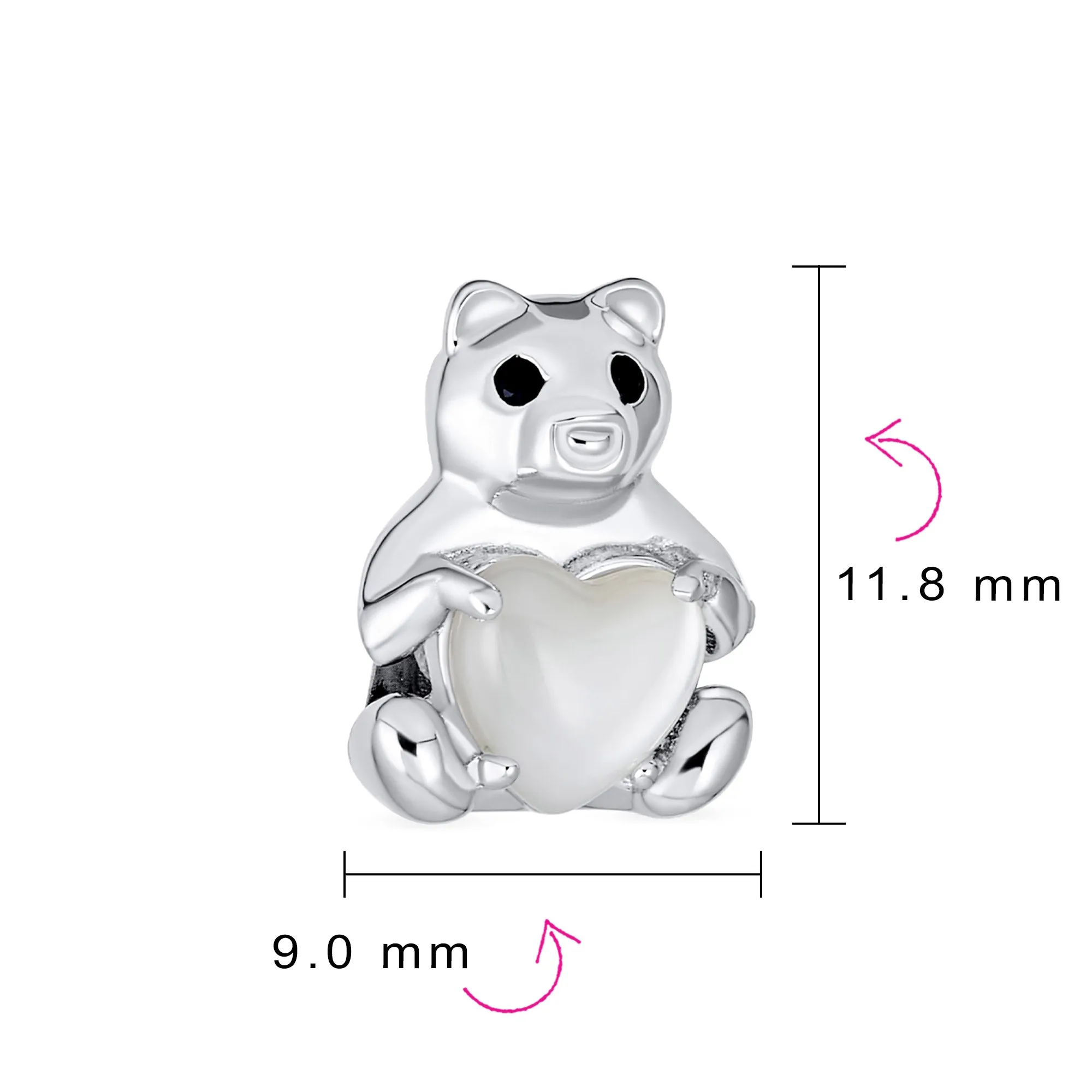 Heart & Stuffed Elephant Teddy Bear Hug Charm Bead 925 Sterling Silver