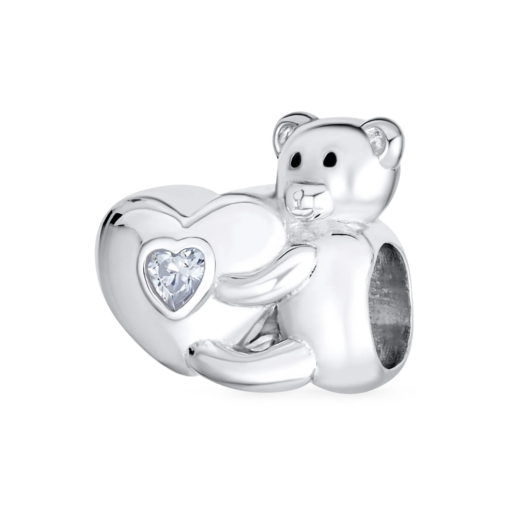 Heart & Stuffed Elephant Teddy Bear Hug Charm Bead 925 Sterling Silver