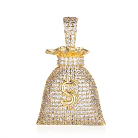 Iced Out Money Bag Pendant - Gold
