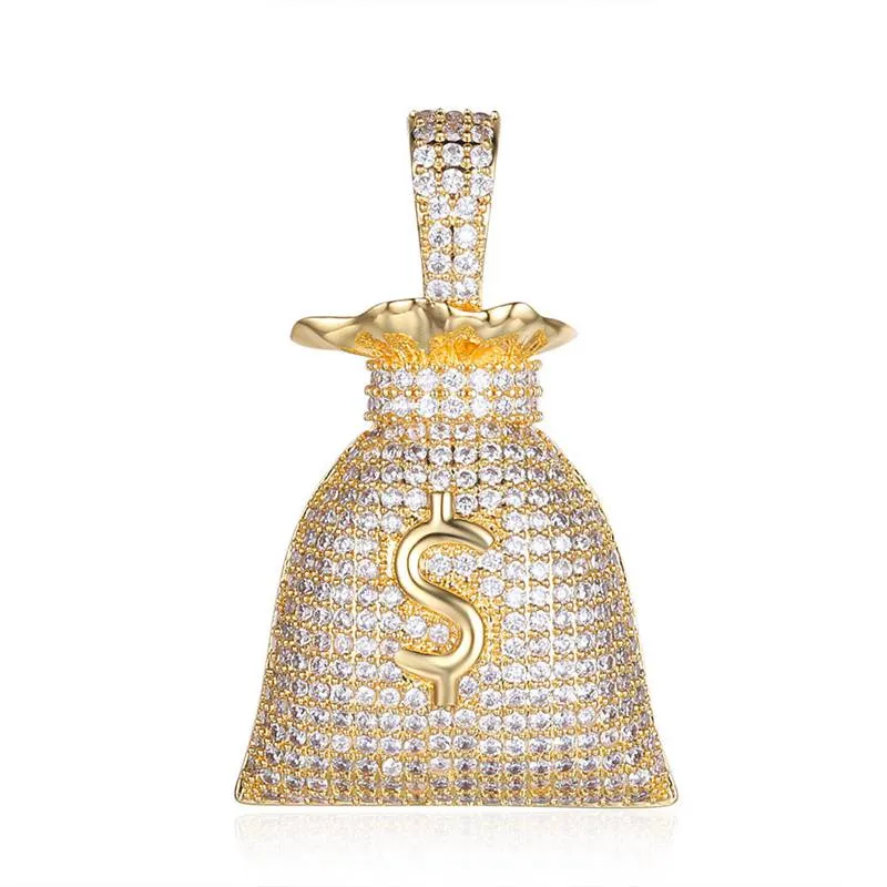 Iced Out Money Bag Pendant - Gold