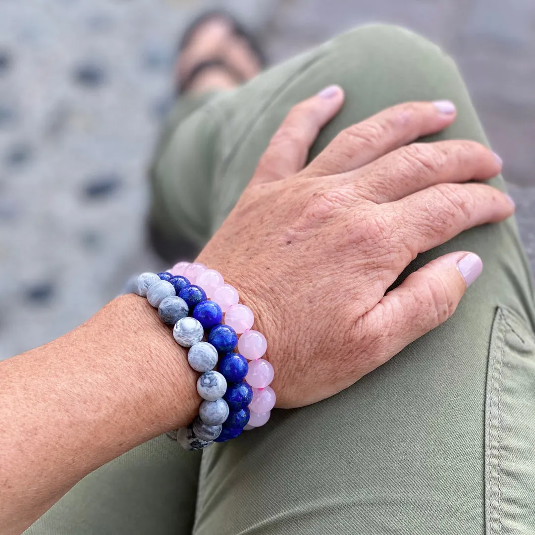 Jewelry to Bring Positivity: Lapis Lazuli, Jasper and Rose Quartz Bracelets