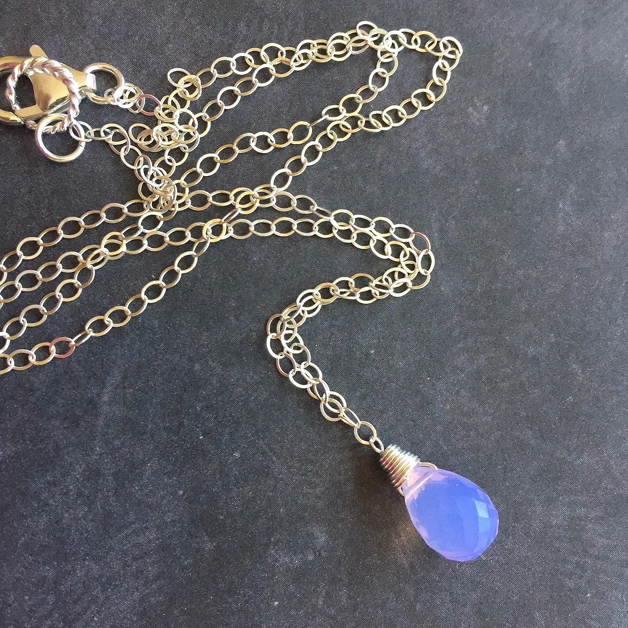 Lavender Scorolite Teardrop Necklace, 3 metal options