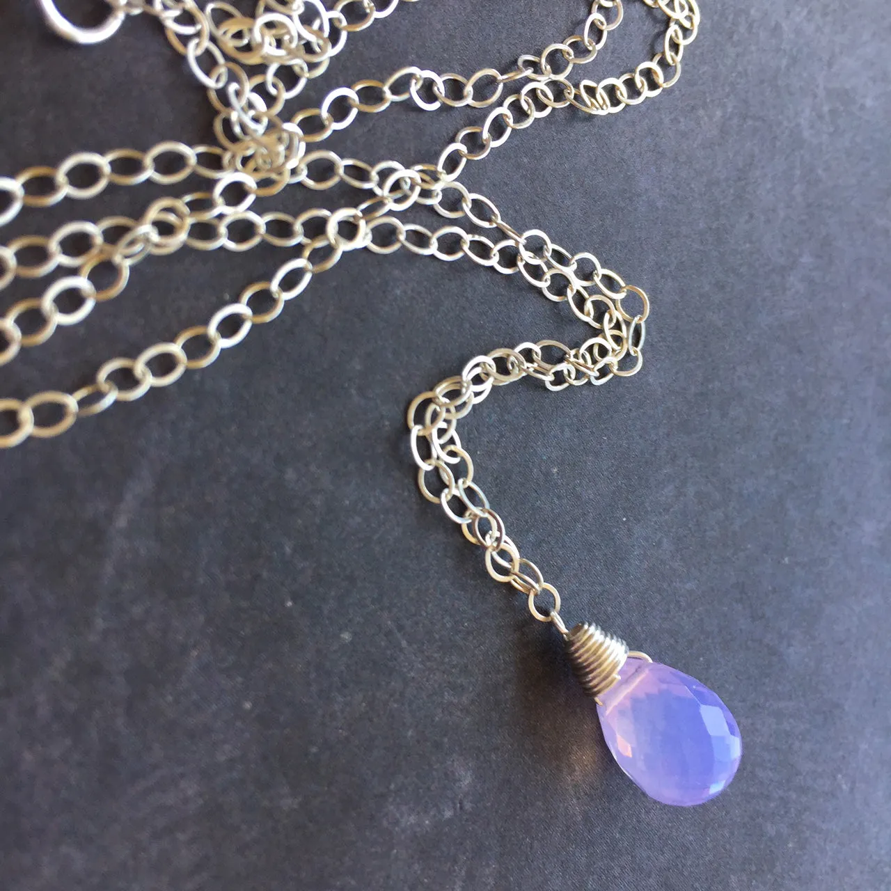 Lavender Scorolite Teardrop Necklace, 3 metal options