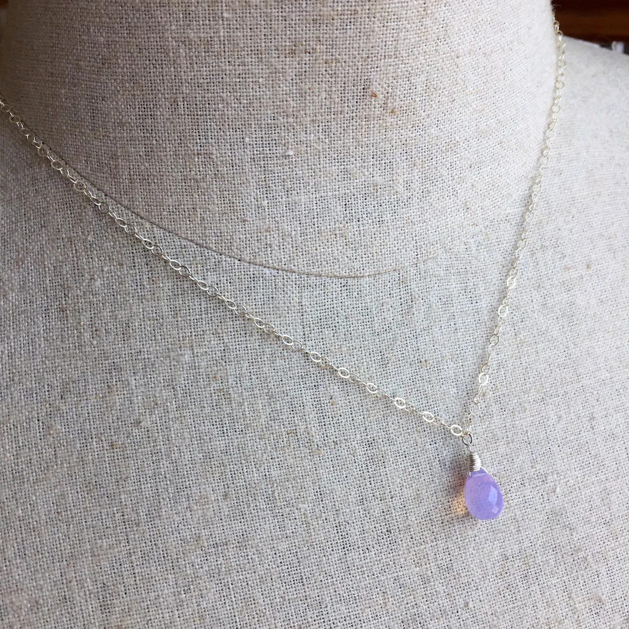 Lavender Scorolite Teardrop Necklace, 3 metal options