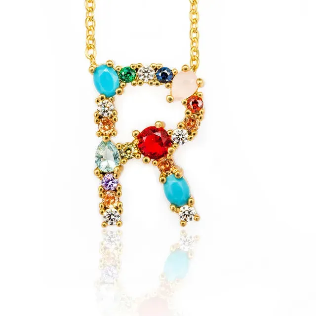 Lettre Multicolor Initial Charm Necklace