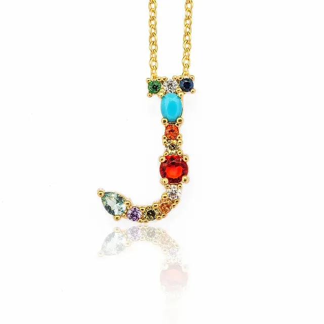 Lettre Multicolor Initial Charm Necklace