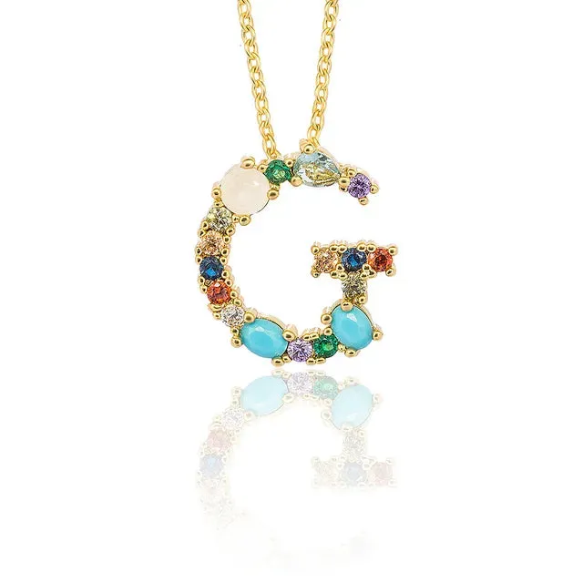 Lettre Multicolor Initial Charm Necklace