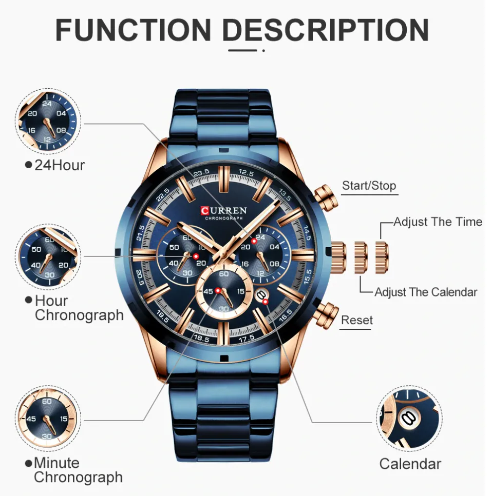 Men Waterproof Military Stainless Steel Wrist Watch